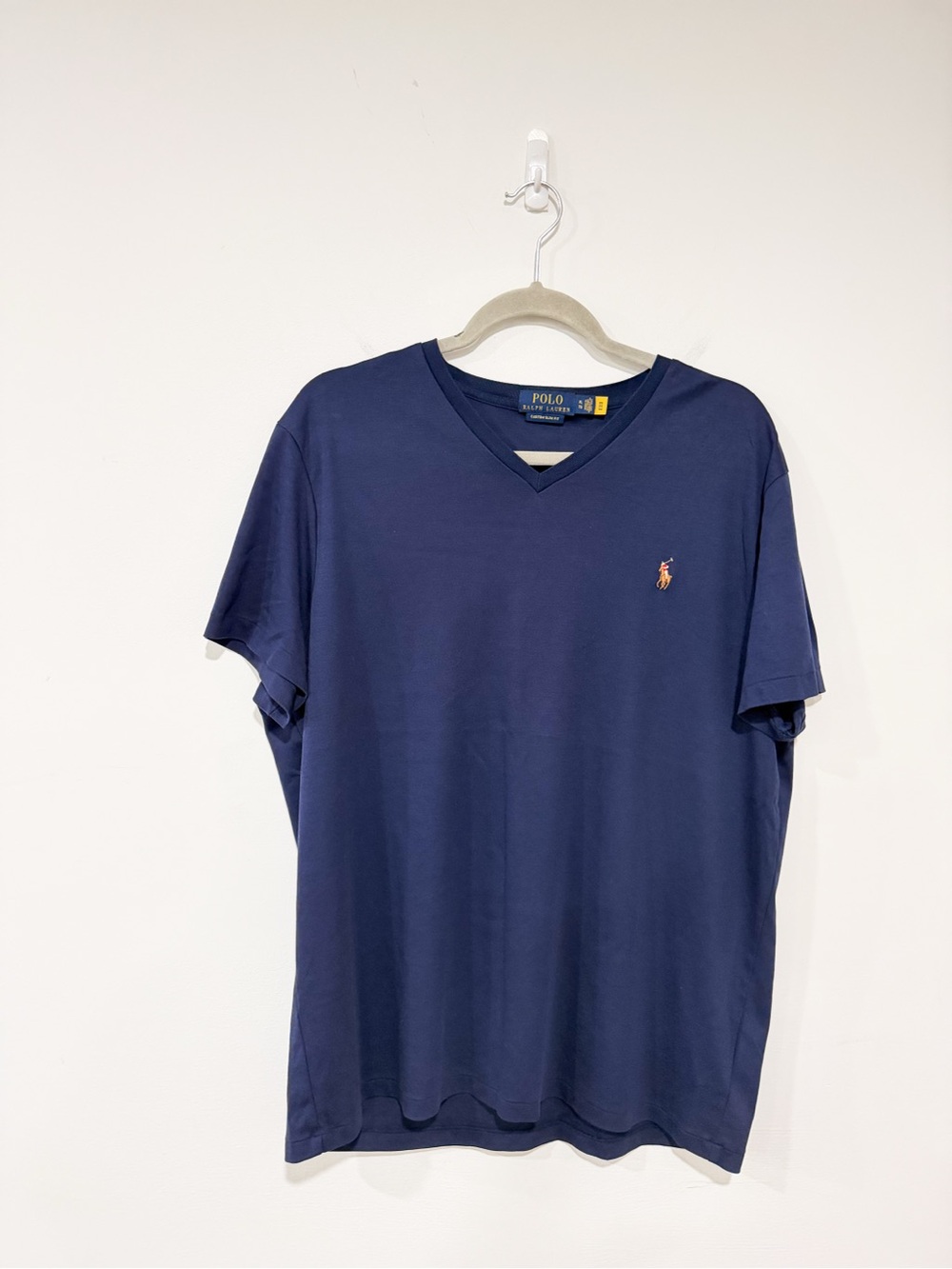 Polo Ralph Lauren Navy Blur Men's V-Neck T-Shirt Logo Cotton Size XL
